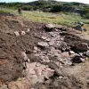 The excavation site of an Inuit home in Hare Harbor, Quebec, Canada
