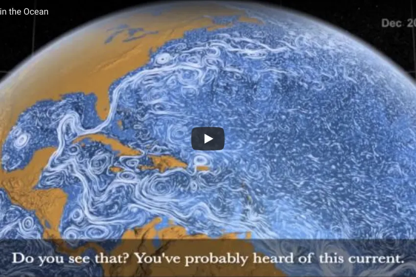 A screenshot from the video showing an animation of ocean currents. 