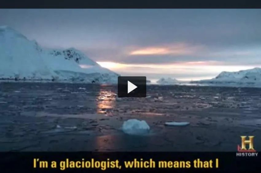 Screenshot from"Climate Change Effects on Glaciers and Ice Sheets" with an Arctic glacier. 