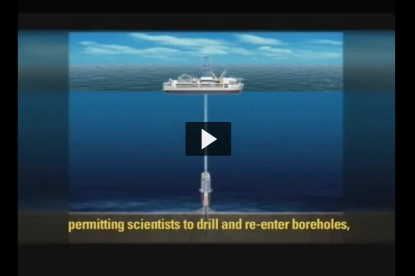 Screenshot from video tour of the Chikyu showing an illustration of the ship on water. 