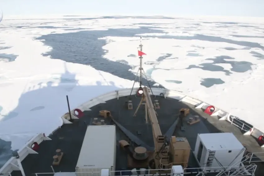 a ship in an icy landscape