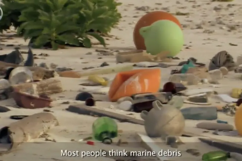 plastic washed ashore on a beach