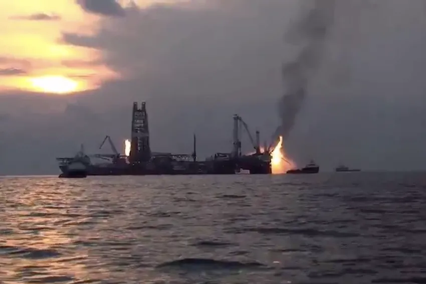 a burning oil platform