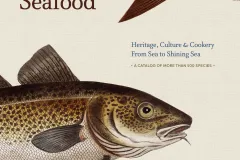 The Book Cover of American Seafood with a picture of a cod and tail of another fish.