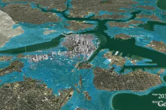 A map of Boston showing which streets would be flooded if sea level rose by 3 meters.