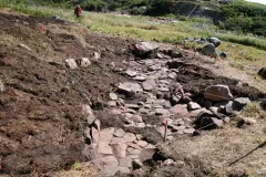 The excavation site of an Inuit home in Hare Harbor, Quebec, Canada