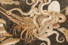 A Roman mosaic in Pompeii from the 'House of the Dancing Faun'.
