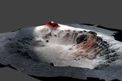 The Havre volcano lies three thousand feet (900 meters) beneath the sea surface. 
