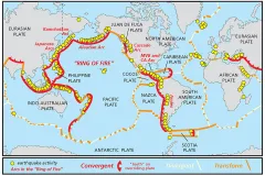 A world map that shows earthquake activity and locations of tectonic shift.