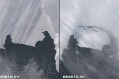 An iceberg calves from Antarctica's Pine Island Glacier