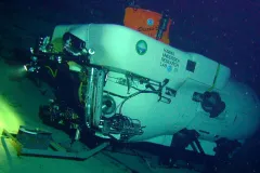 The Pisces IV submersible sits on a saddle near Kingman Reef in Hawaii.