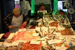 A neighborhood seafood market in the Testaccio area of Rome, Italy.