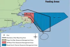 Map of seasonal area restrictions for ships in Northeast U.S. 