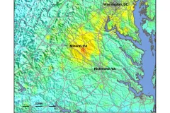 a colored shakemap from the M5.8 Virginia Earthquake depicts the shake range and epicenter of the earthquake