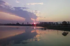 A sunset over Boston Harbor. 