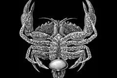 a barnacle sits at the base of a crab's abdomen