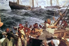 This painting of swarthy buccaneers in the midst of a fierce battle was painted by the prolific American marine painter Frederick J. Waugh, and won the Thomas B. Clarke award in 1910 for the best American figure composition.