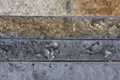 A close up of a sediment core. 