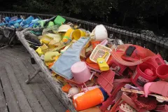 Plastic sorted by color. 