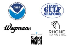 An array of seafood logos.