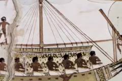 An image of an ancient Egyptian sailboat painting.
