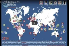 A screenshot from the video showing a map that highlights shark protections around the globe. 