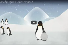 A screenshot from the video showing illustration of penguins on ice.