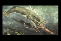 an illustration of a sperm whale and a giant squid