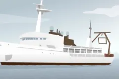 An illustration of a research vessel at sea. 
