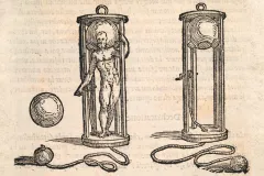 a sketch of a naked man exits a pod