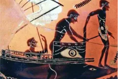 drawings of ancient greek divers on a sailboat
