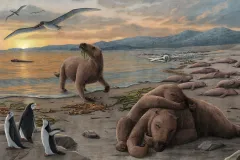 sloths sleep on a beach near penguins