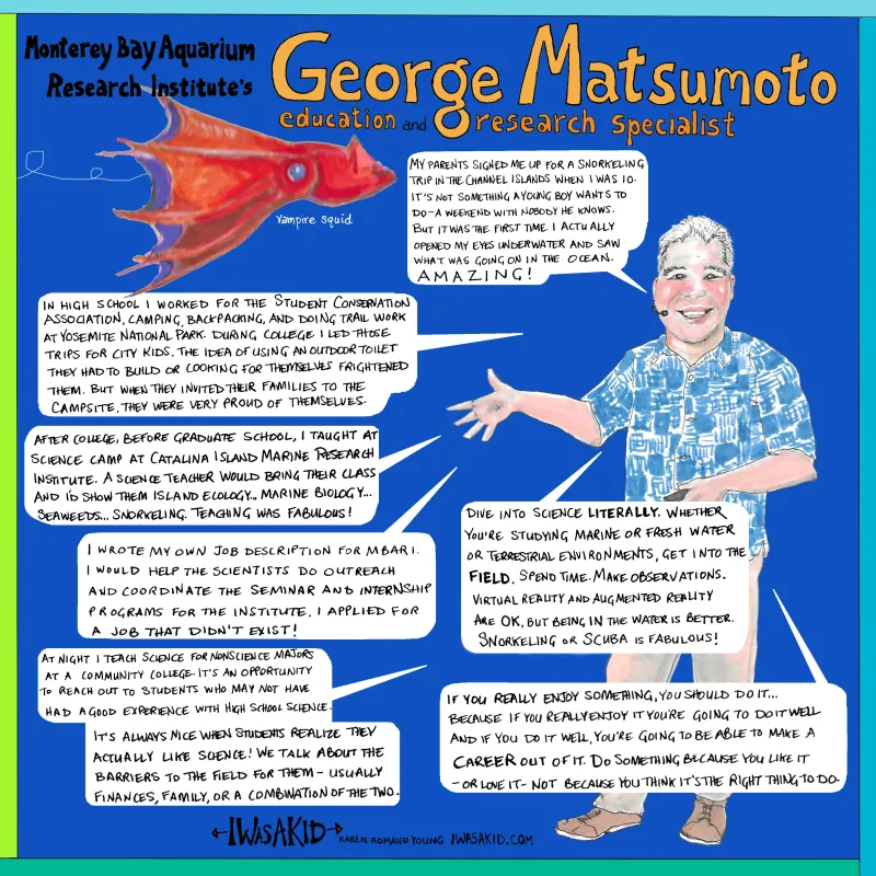 a cartoon of a man in a Hawaiian shirt next to a red vampire squid