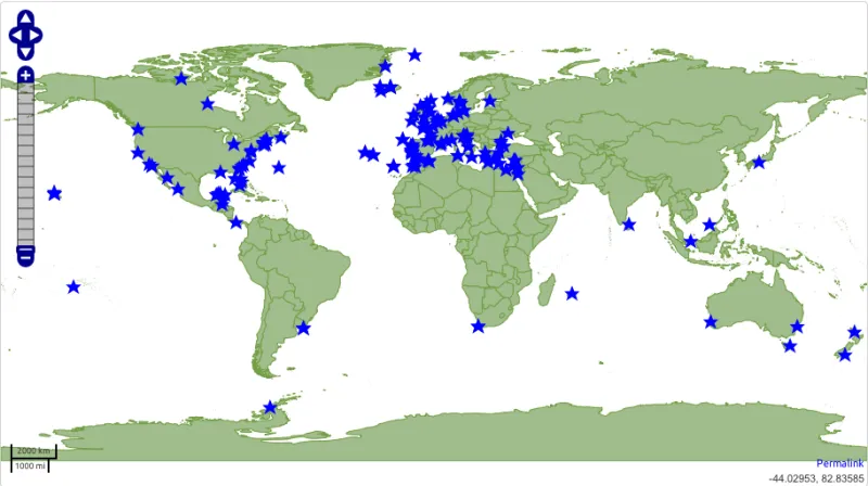 Map of sites participating in Ocean Sampling Day 2014.