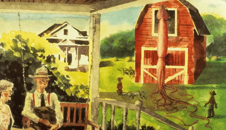 In 1874 Reverend Moses Harvey of Newfoundland displayed the giant squid he bought on the side of his barn, much to the dismay of Mrs. Harvey.