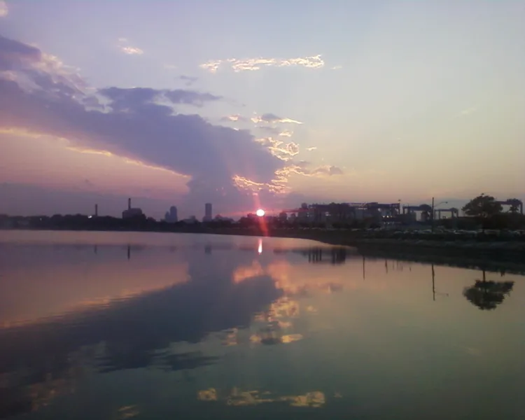 A sunset over Boston Harbor.