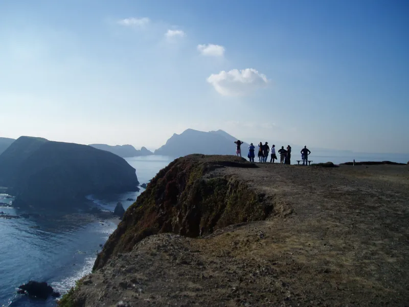 Students hike up to Inspiration Point in the Channel Islands.