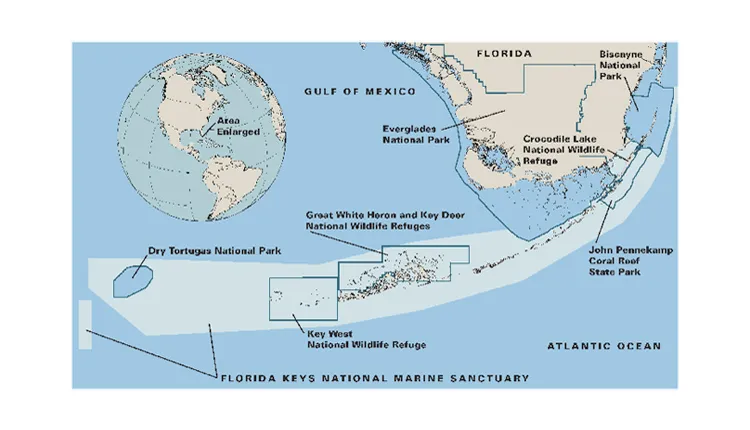 The Florida Keys National Marine Sanctuary encompasses several state parks and wildlife refuges.