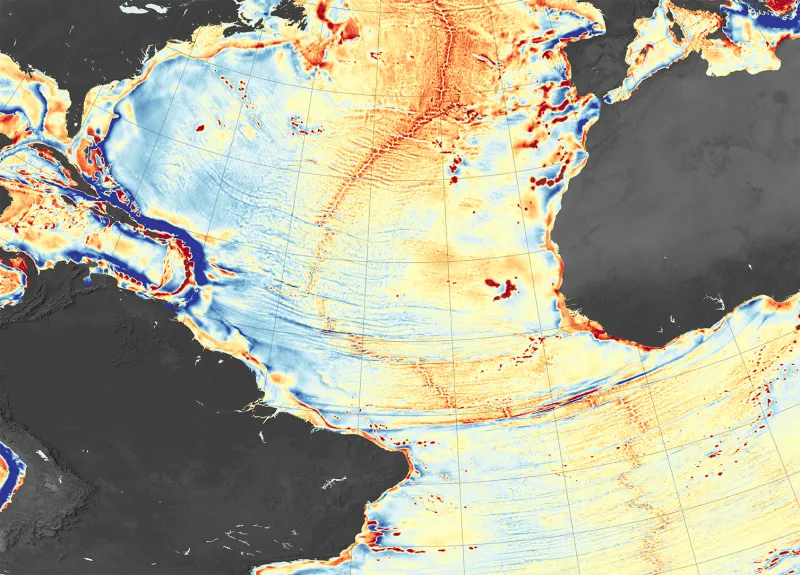 A multi-colored map of the mid-Atlantic ride made from satellite imagery.
