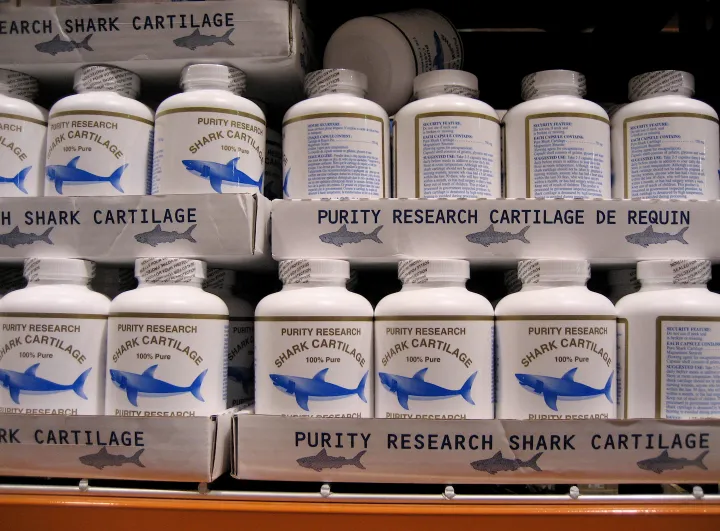 Bottles of shark cartilage supplements