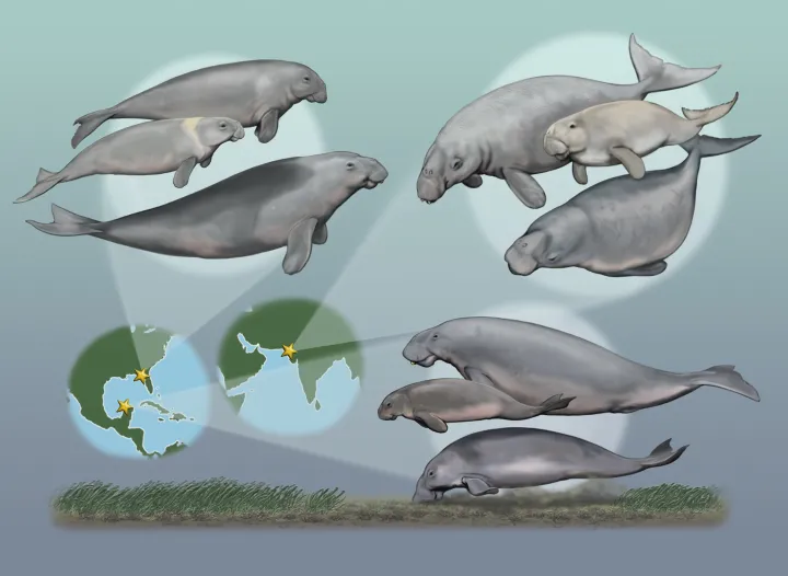 An illustration of multispecies communities of dugongs from India, Mexico and Florida