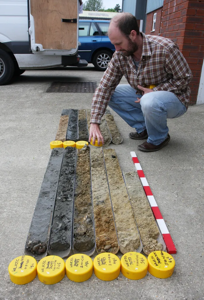 An archaeologist arranges a deep-sea core. 