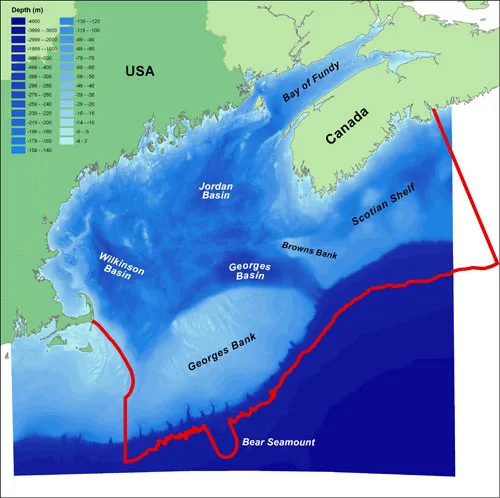 The study area for the Gulf of Maine Area project, part of the Census of Marine Life. 