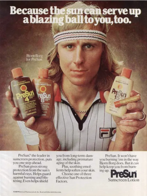 an athlete holds up three bottles of vintage sunscreen